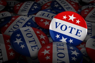 Kırmızı, beyaz ve mavi yıldız - 3d render ile oy düğmeleri