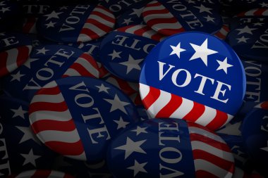 Kırmızı, beyaz ve mavi yıldız - 3d render ile oy düğmeleri