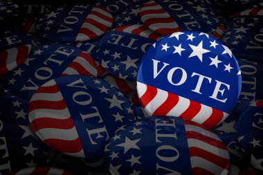 Kırmızı, beyaz ve mavi yıldız - 3d render ile oy düğmeleri