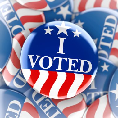 Kırmızı, beyaz ve mavi yıldız - 3d render ile oy düğmeleri