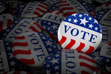 Kırmızı, beyaz ve mavi yıldız - 3d render ile oy düğmeleri