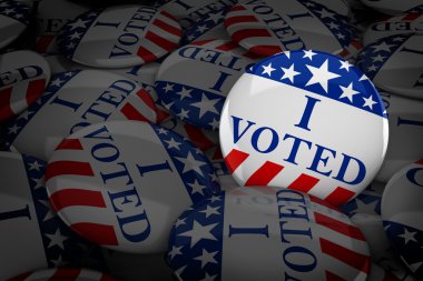 Kırmızı, beyaz ve mavi yıldız - 3d render ile oy düğmeleri