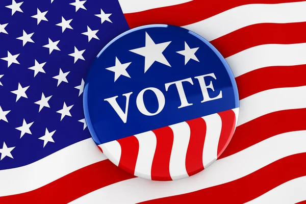 Pulsante di voto su sfondo bandiera americana - rendering 3d — Foto Stock