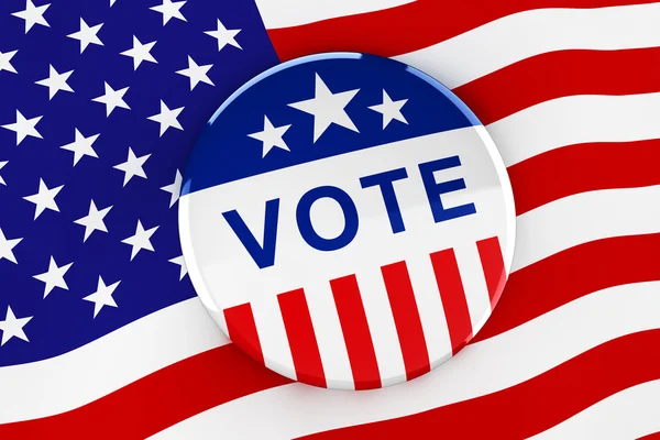 Abstimmungstaste auf amerikanischem Flaggenhintergrund - 3D-Darstellung — Stockfoto