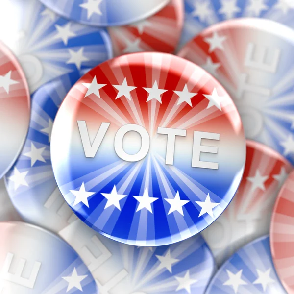 Ψηφοφορία κουμπιά στο κόκκινο, λευκό και μπλε με αστέρια - 3d rendering — Φωτογραφία Αρχείου