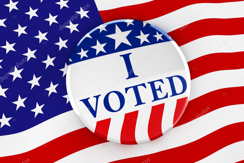 Vote button on American flag background - 3d rendering