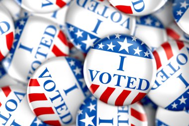 Kırmızı, beyaz ve mavi yıldız - 3d render ile oy düğmeleri