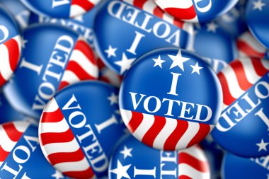 Kırmızı, beyaz ve mavi yıldız - 3d render ile oy düğmeleri