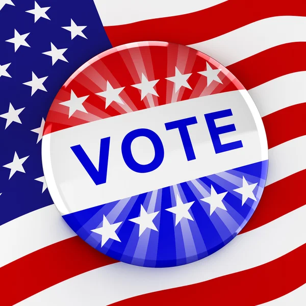 Botón de voto sobre fondo de bandera estadounidense - 3d renderizado — Foto de Stock