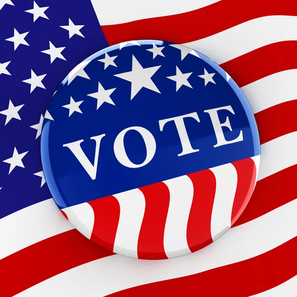 Pulsante di voto su sfondo bandiera americana - rendering 3d — Foto Stock