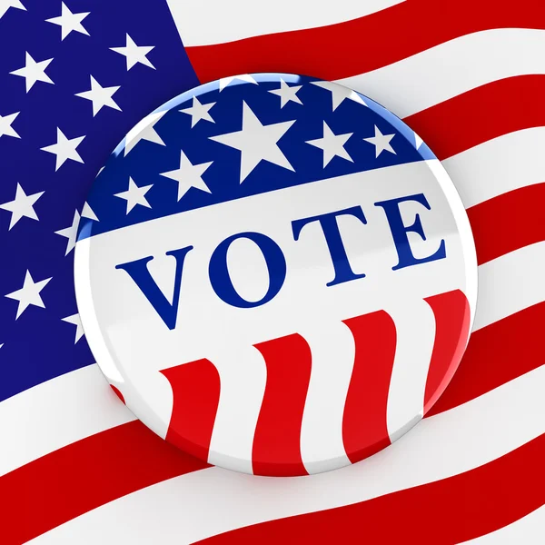 Botão de voto no fundo bandeira americana - renderização 3d — Fotografia de Stock