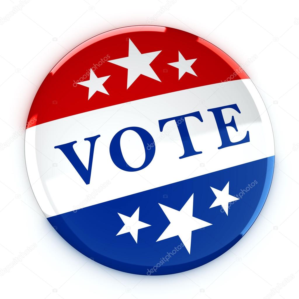 Vote button in red, white, and blue with stars - 3d rendering