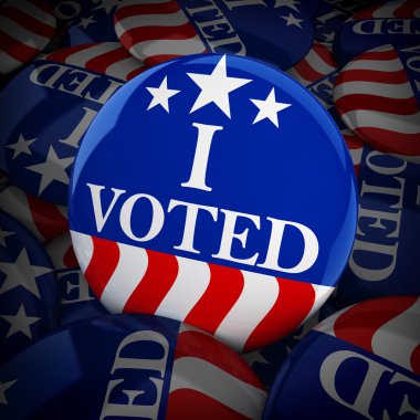 Kırmızı, beyaz ve mavi yıldız - 3d render ile oy düğmeleri