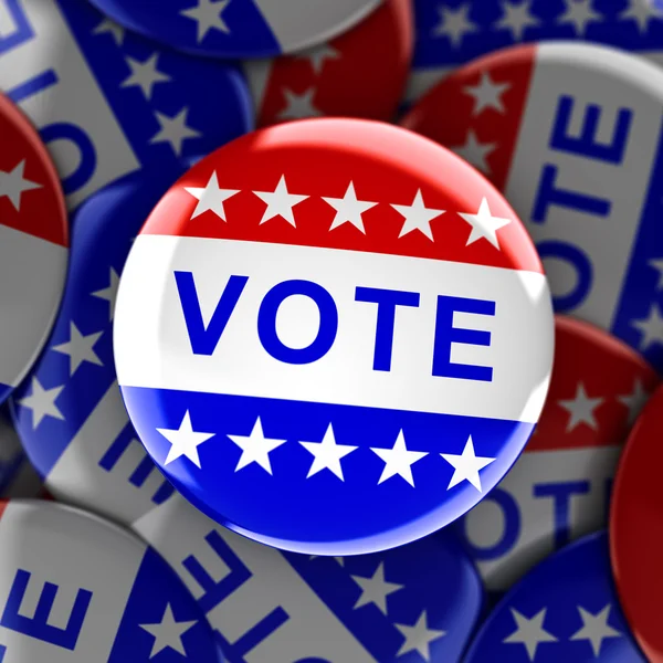 Ψηφοφορία κουμπιά στο κόκκινο, λευκό και μπλε με αστέρια - 3d rendering — Φωτογραφία Αρχείου