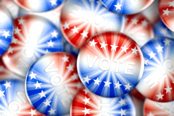 Botões de voto em vermelho, branco e azul com estrelas — Fotografia de Stock