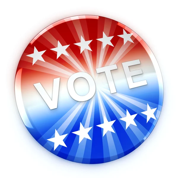 Botão de voto em vermelho, branco e azul com estrelas — Fotografia de Stock