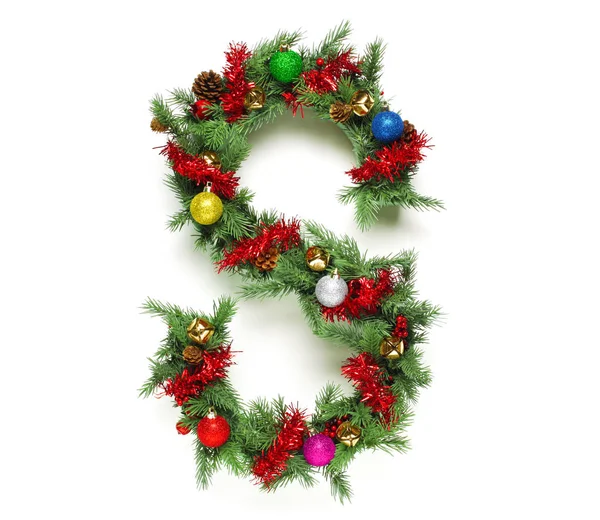 Collection of decorated Christmas tree letters and numbers — Stock Photo, Image