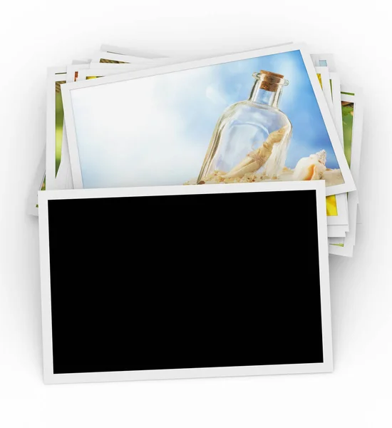 Montón de fotos con foto en blanco en la parte superior —  Fotos de Stock