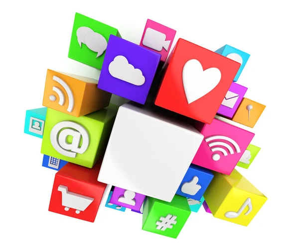 Símbolos de mídia social - renderização 3d — Fotografia de Stock