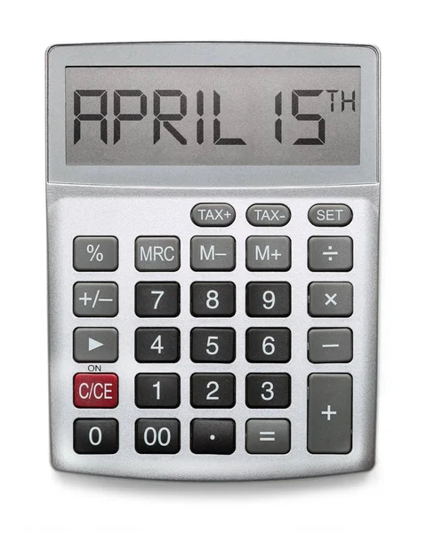 Calculadora que muestra el día en que se deben pagar los impuestos, 15 de abril — Foto de Stock