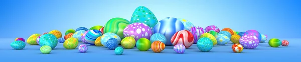 Куча разноцветных пасхальных яиц - 3D рендеринг — стоковое фото