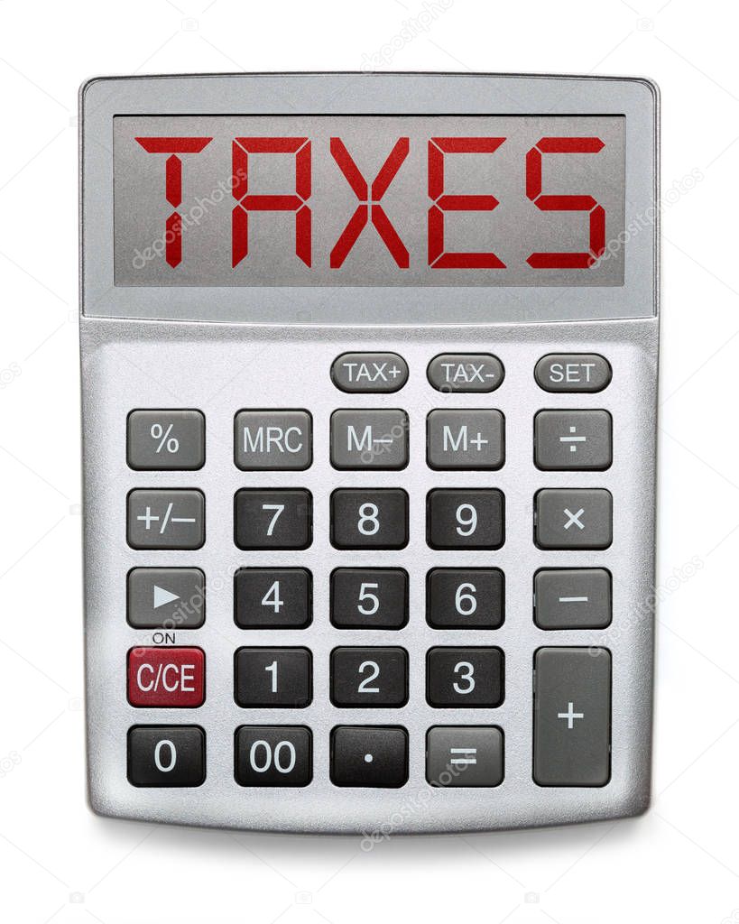 Calculator showing the word Taxes