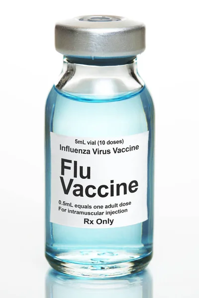 Kleine Medikamentenflasche mit Grippeimpfung — Stockfoto