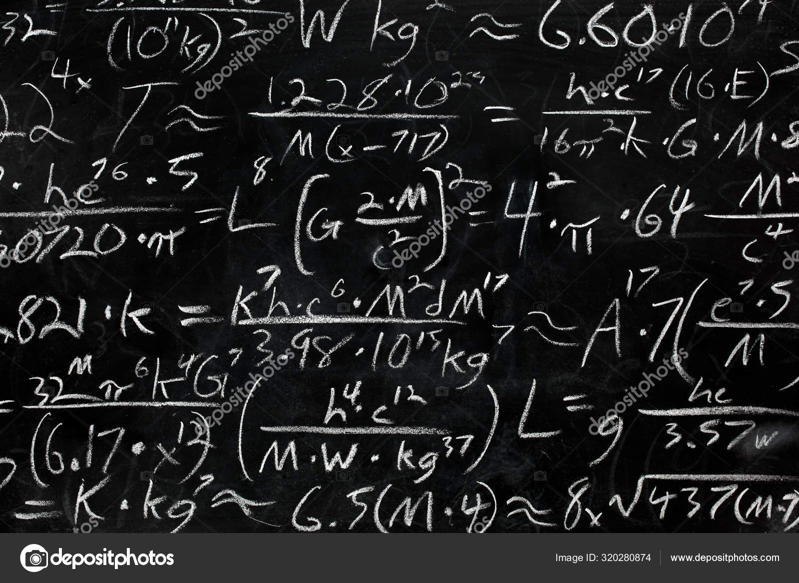 Math equations and formula written in chalk on messy chalkboard Stock Photo  by ©SSilver 320280874