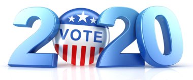 Vote 2020. Red, white, and blue voting pin in 2020 with Vote tex clipart