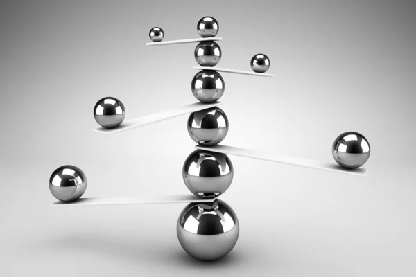 3d render of carefully balanced spheres. Balance and stability c — Stock Photo, Image