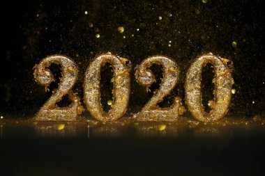 2020 'de yeni yılı kutlayan parlak altın rakamlar ya da Chris