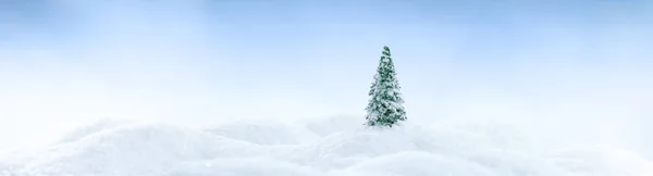 Wintery landscape background with single tree on glistening whit — Stock Photo, Image