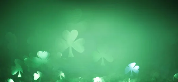 Yeşil Aziz Patrick Günü Geçmişi Işıltılı Yonca Şekilleriyle — Stok fotoğraf