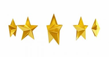 Beş yıldız için beş altın yıldız dönüyor ya da maske takıyor. 3d hazırlayıcı.