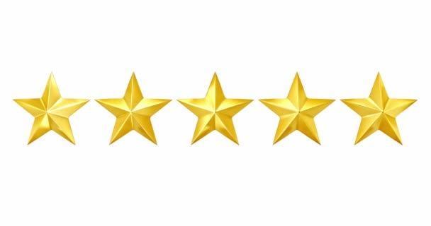 Brilho Brilhante Cinco Estrelas Douradas Para Classificação Cinco Estrelas Revisão — Vídeo de Stock