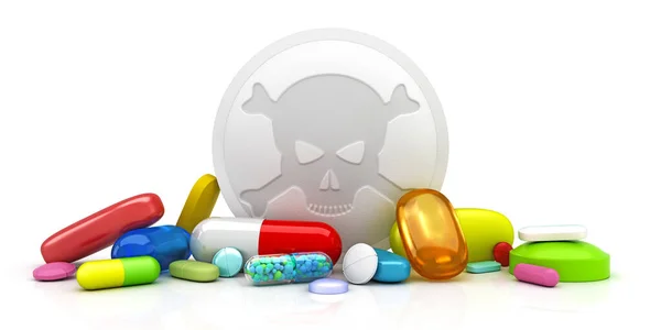 Collection Colorful Pills Skull Crossbones Render — Stock Photo, Image