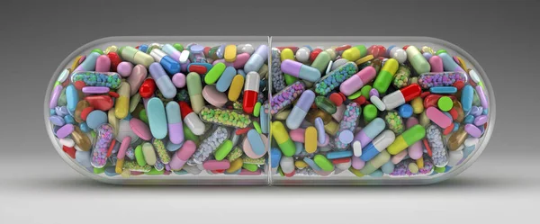Pil Besar Diisi Dengan Pil Berwarna Warni Render — Stok Foto