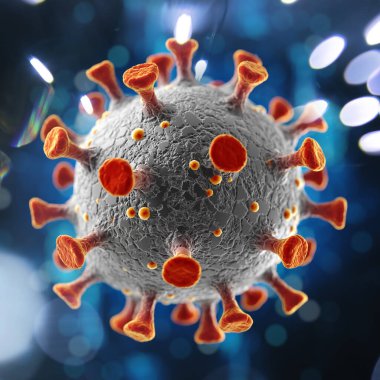 Roman Coronavirus, 2019-nCoV veya SARS-CoV-2, küresel grip salgınının nedeni. Mikroskobik virüs konseptini kapat. 3d oluşturma.