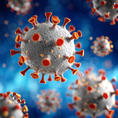 Roman Coronavirus, 2019-nCoV veya SARS-CoV-2, küresel grip salgınının nedeni. Mikroskobik virüs konseptini kapat. 3d oluşturma.