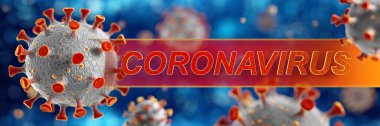 Roman Coronavirus, 2019-nCoV veya SARS-CoV-2, küresel grip salgınının nedeni. Mikroskobik virüs Corona virüs metniyle yakın konsept. 3d oluşturma.