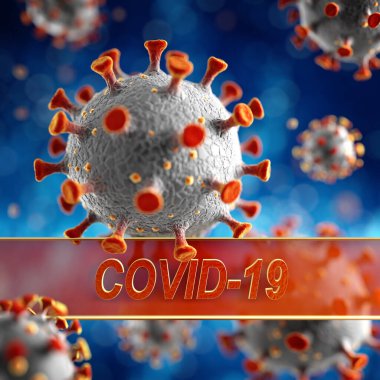 Roman Coronavirus, 2019-nCoV veya SARS-CoV-2, küresel grip salgınının nedeni. Covid-19 metni ile mikroskobik virüs konseptini kapat. 3d oluşturma.
