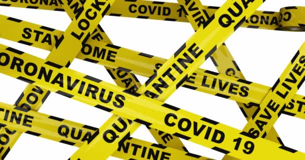 Yellow Warning Tape Coronavirus Lockdown Text Warning Infection Rolling Screen — Stock Video