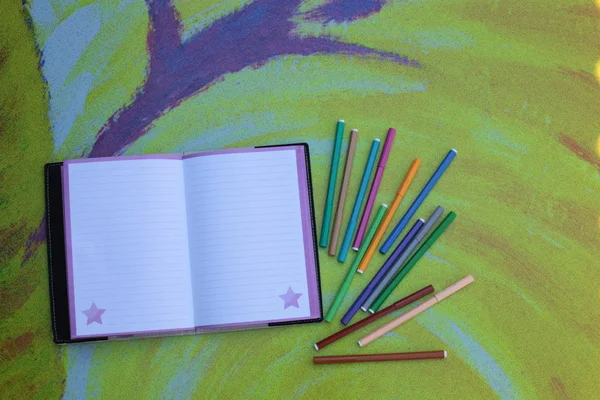 Background Notebook Notes Felt Tip Pens Free Space — Stock Photo, Image