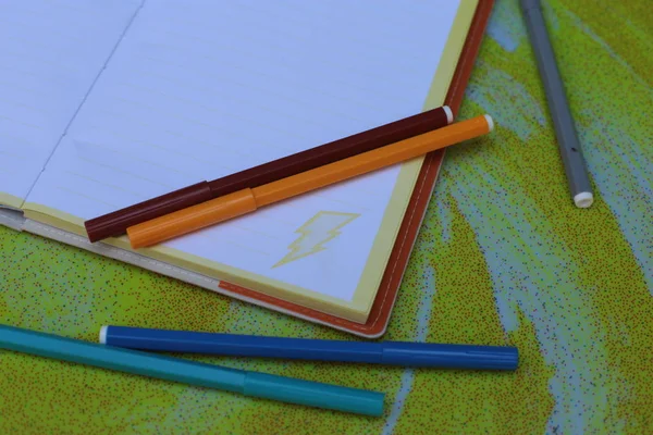 Background Notebook Notes Felt Tip Pens Free Space — Stock Photo, Image