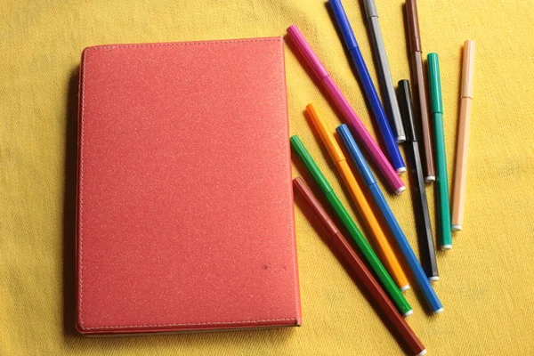 Background Notebook Notes Felt Tip Pens Free Space — Stock Photo, Image