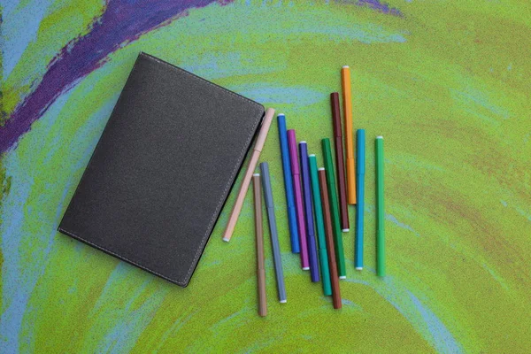 Background Notebook Notes Felt Tip Pens Free Space — Stock Photo, Image