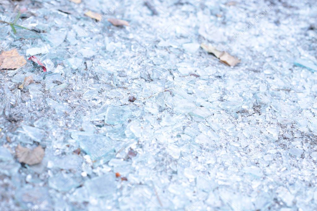 Small sharp shards of glass and pieces of iceblue