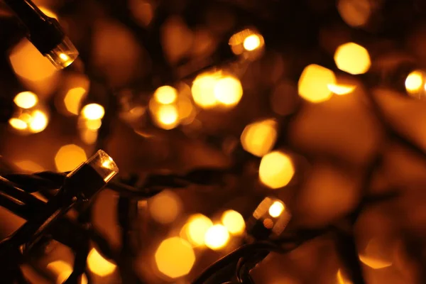 Luzes Desfocadas Sombra Quente Fundo Festivo Guirlanda Natal Fora Foco — Fotografia de Stock