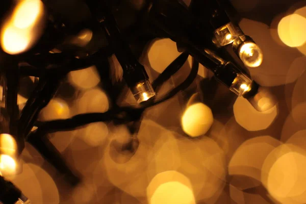 Luzes Desfocadas Sombra Quente Fundo Festivo Guirlanda Natal Fora Foco — Fotografia de Stock