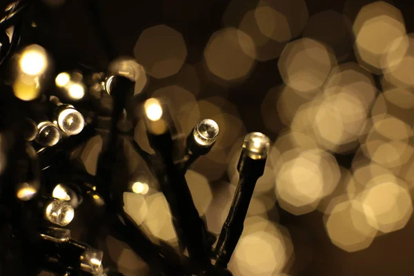 Luzes Desfocadas Sombra Quente Fundo Festivo Guirlanda Natal Fora Foco — Fotografia de Stock